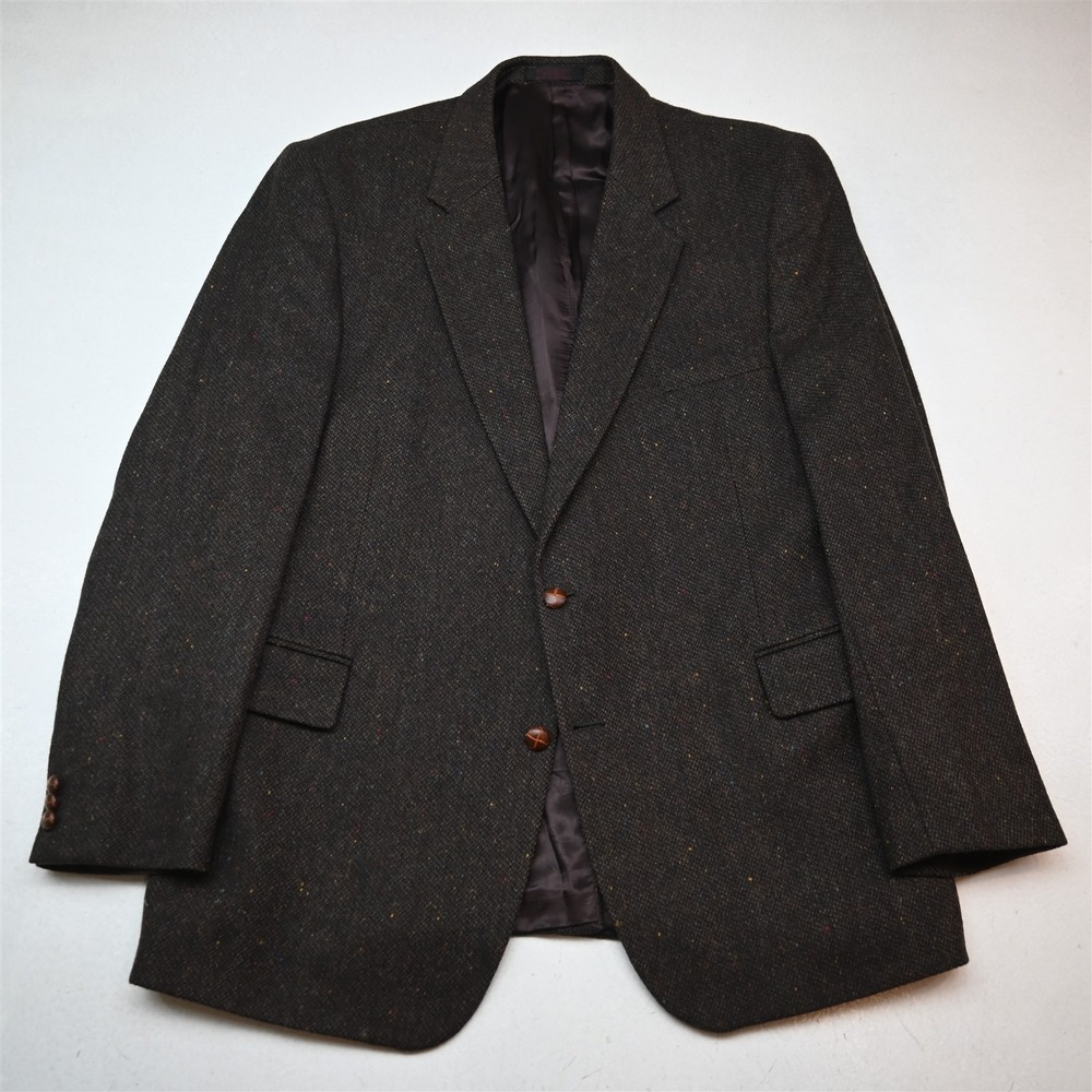 English Manor 46L Brown Fleck 100% Wool Tweed Mens Blazer Suit Jacket Sport Coat